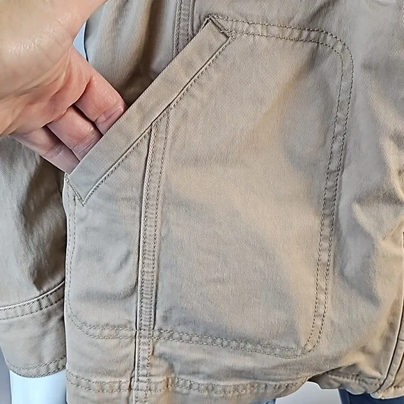 Talbots Stretch Twill Khaki Tan Cinch Waist Zip & Snap Front Field Jacket - Picture 10 of 16